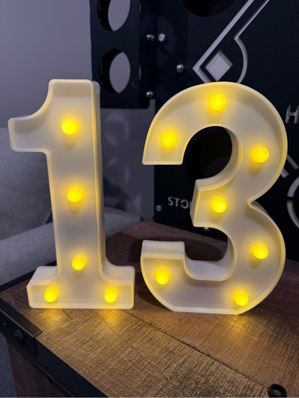 8.5 in LED Marquee Number 13 Light - White with Warm Yellow Bulbs